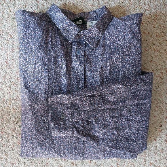 VTG Gitano Button Up Shirt Mens XL Purple Floral Casual Preppy Long Sleev Cotton - Picture 1 of 9